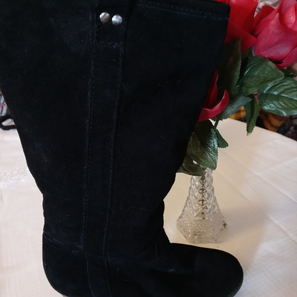 High heel black suede boots